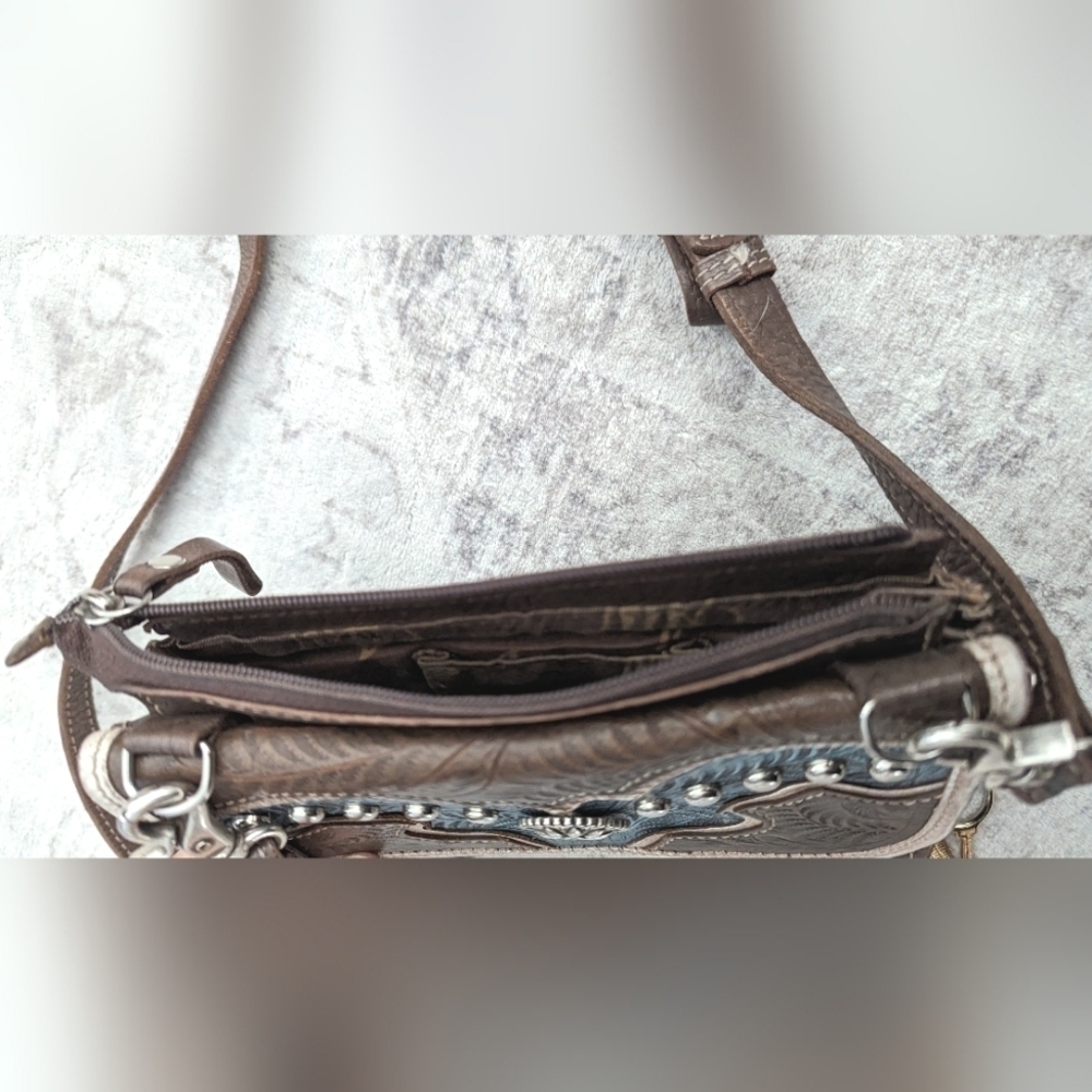 American West Genuine leather Western / Boho crossbody . - Picture 14 of 16